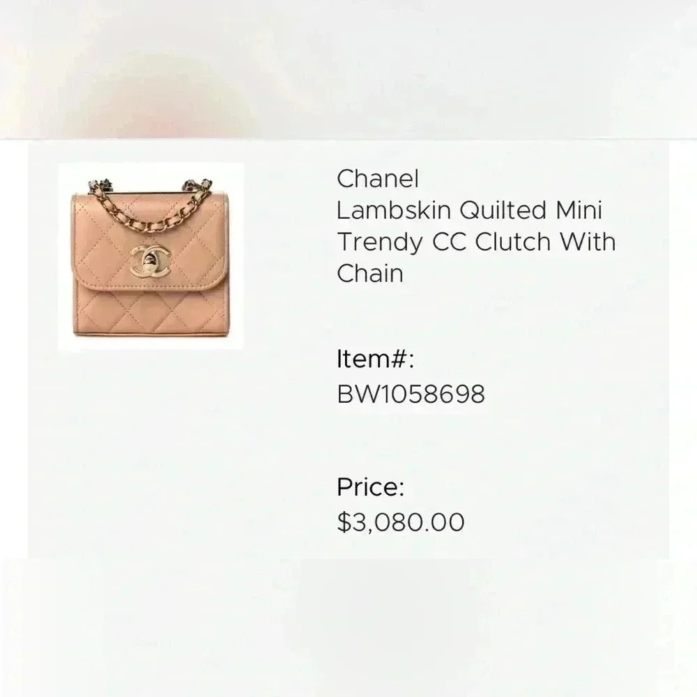 Chanel Lambskin Quilted Mini Trendy CC Clutch With Chain